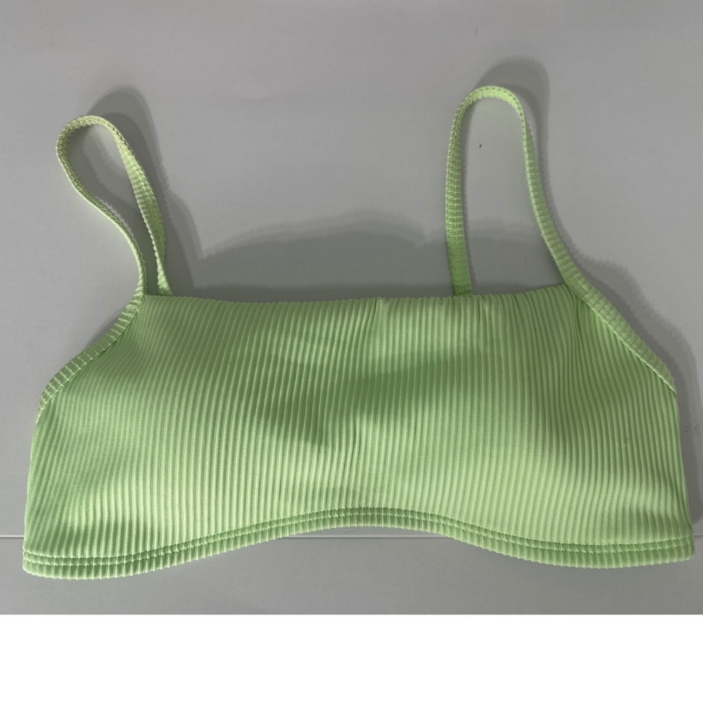 Hollister Swim Womens Lime Green Ribbed Bandeau Bikini Top Adjustable Straps M